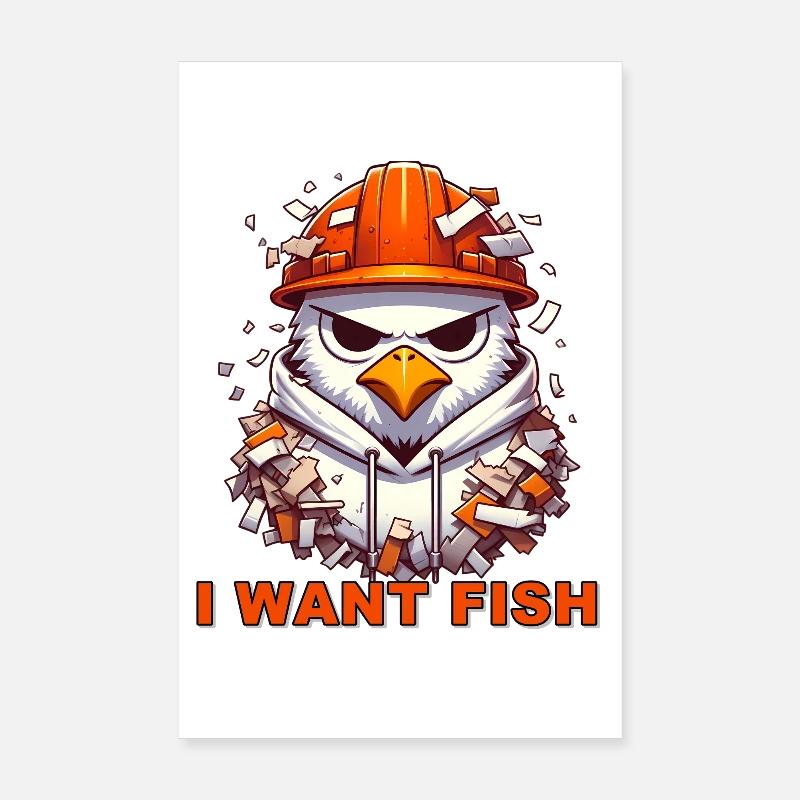 Möwe Bauarbeiter Grafik - Poster 20x30 cm - Weiß