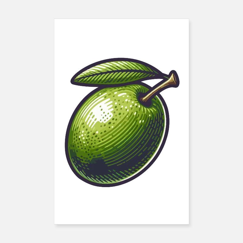 Lebendiger Cartoon Grüner Apfel Poster 20x30 cm