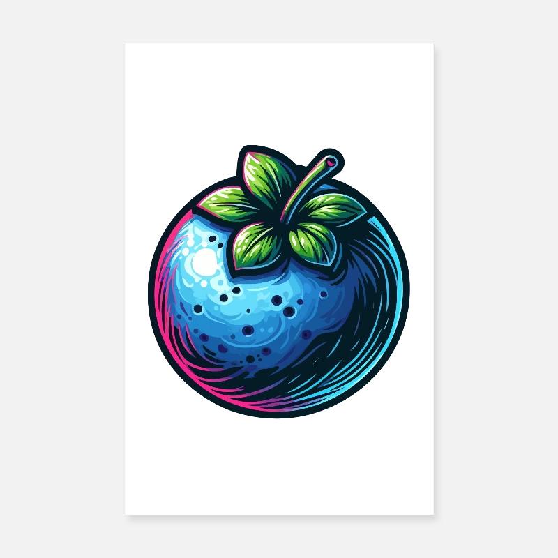 Neon Blue Berry and Foliage Poster 8" x 12" (20x30 cm)