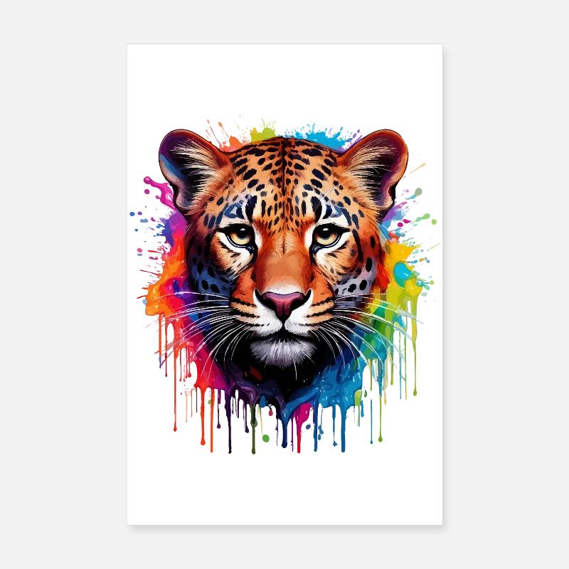 Leopard Farbexplosion Aquarell Poster 20x30 cm