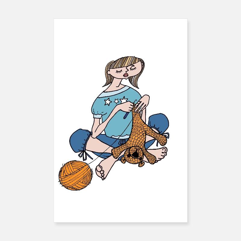 Mädchen häkelt Teddy Poster 20x30 cm