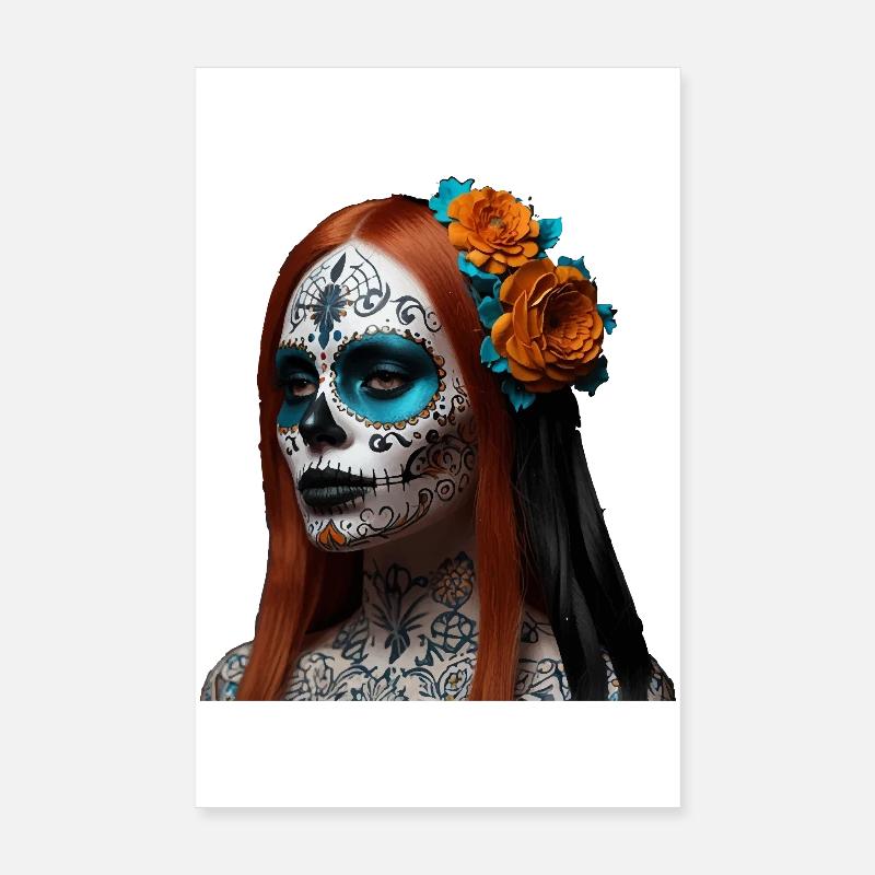 Sugar Skull Floral Dia de Muertos Poster 8" x 12" (20x30 cm)