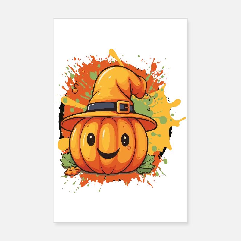 Pumpkin Witch Hat Fun Design Poster 8" x 12" (20x30 cm)