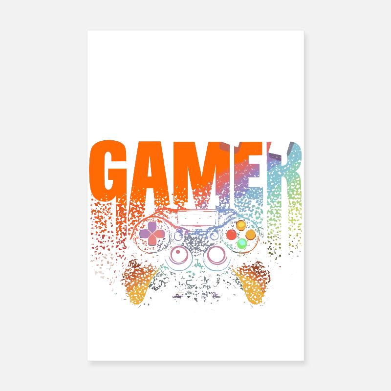 Level 14 Gamer Regenbogen Controller 14 Jahre - Poster 20x30 cm - Weiß