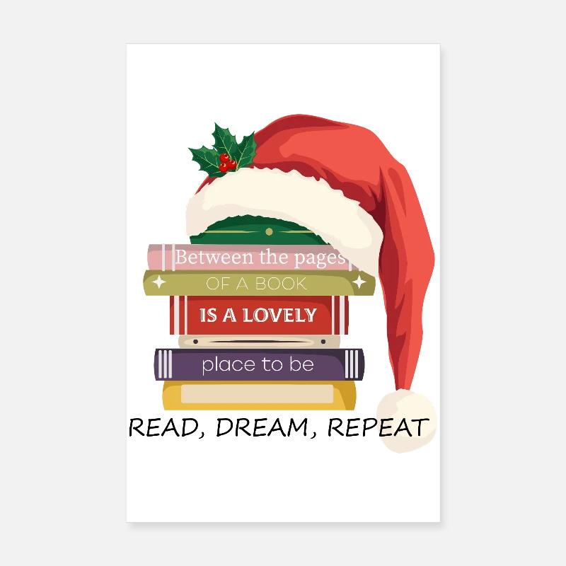 Livre Stack avec chapeau de Noël Poster 20 x 30 cm