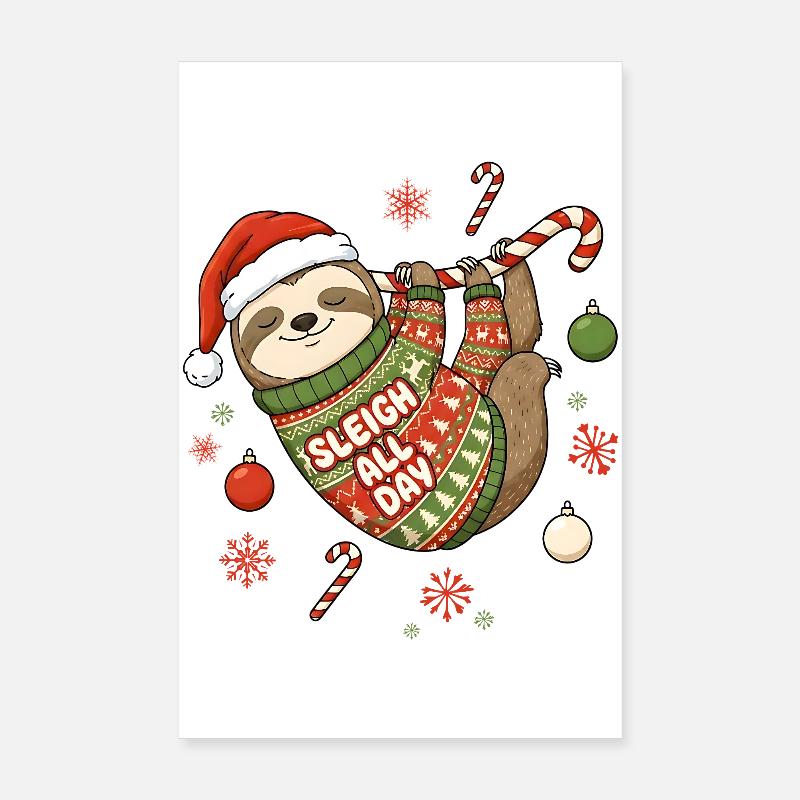 Lustiges Faultier Weihnachten - Weihnachtspullover - Poster 20x30 cm - Weiß
