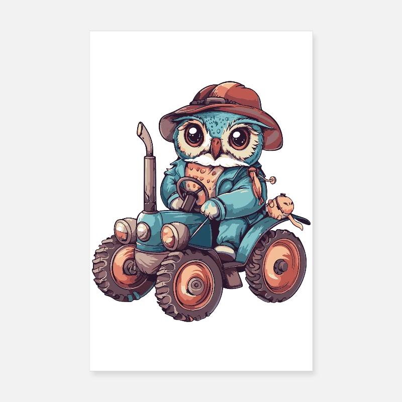 Owl Tractor Farmer Poster 8" x 12" (20x30 cm)