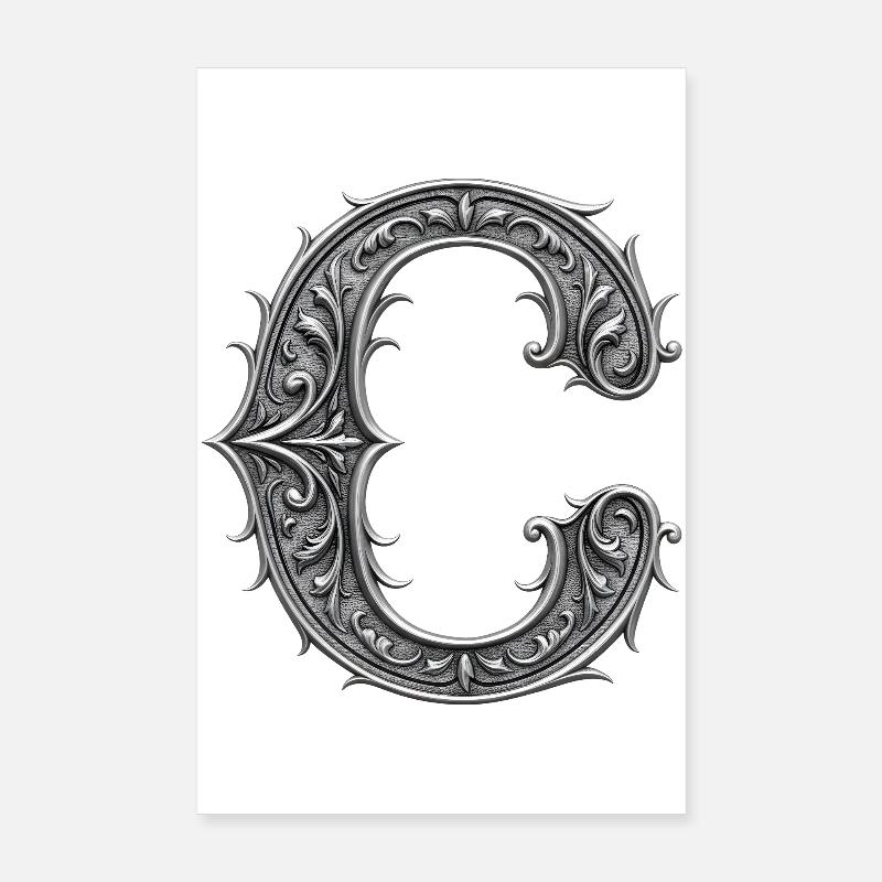 der Buchstabe C Silber Metallic Ornament Poster 20x30 cm