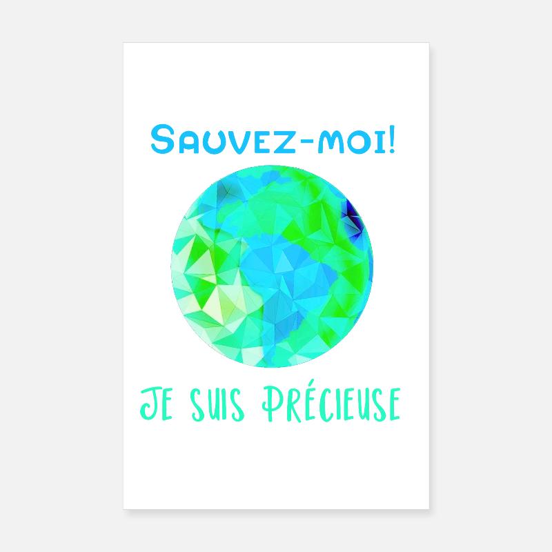 Geometric Globe Blue Green Save me! Poster 8" x 12" (20x30 cm)