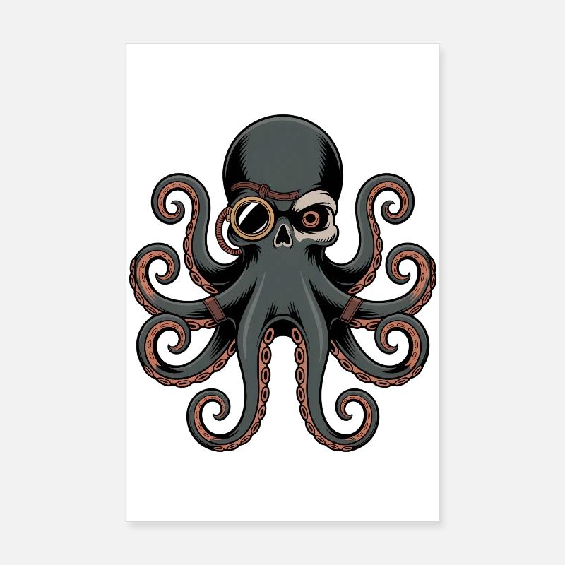 Oktopus Im Steampunk Stil Mit Monokel Poster 20x30 cm
