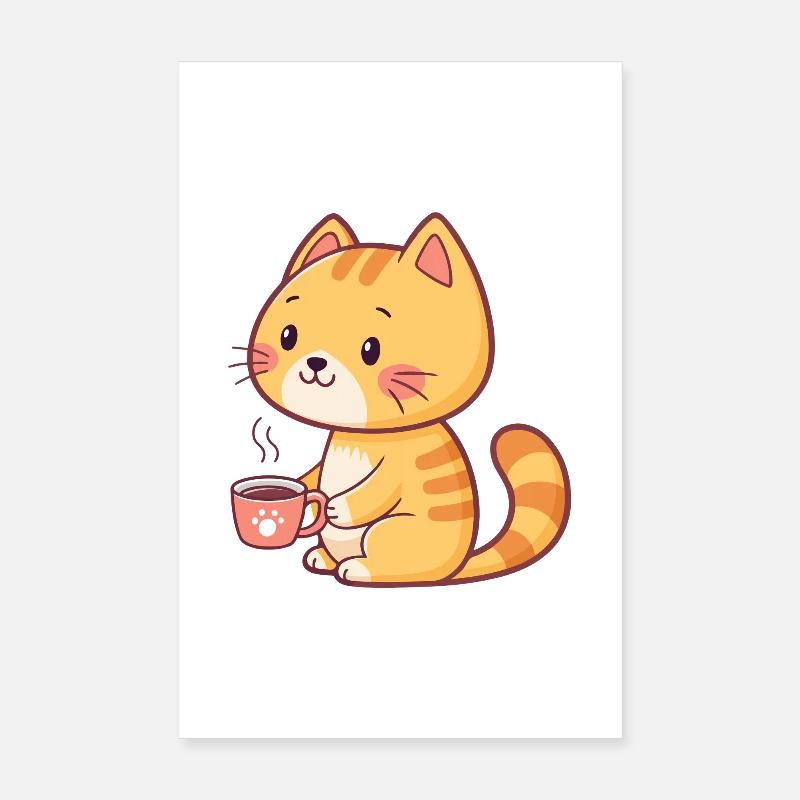Orange Katze Kaffee-Cartoon Poster 20x30 cm
