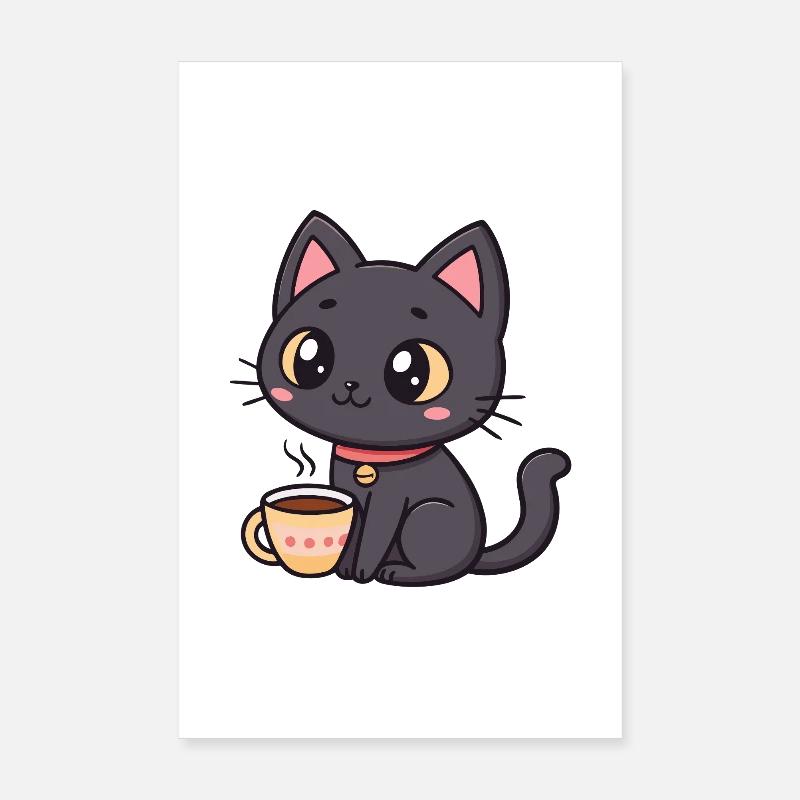 Warm black cat with tea Poster 8" x 12" (20x30 cm)