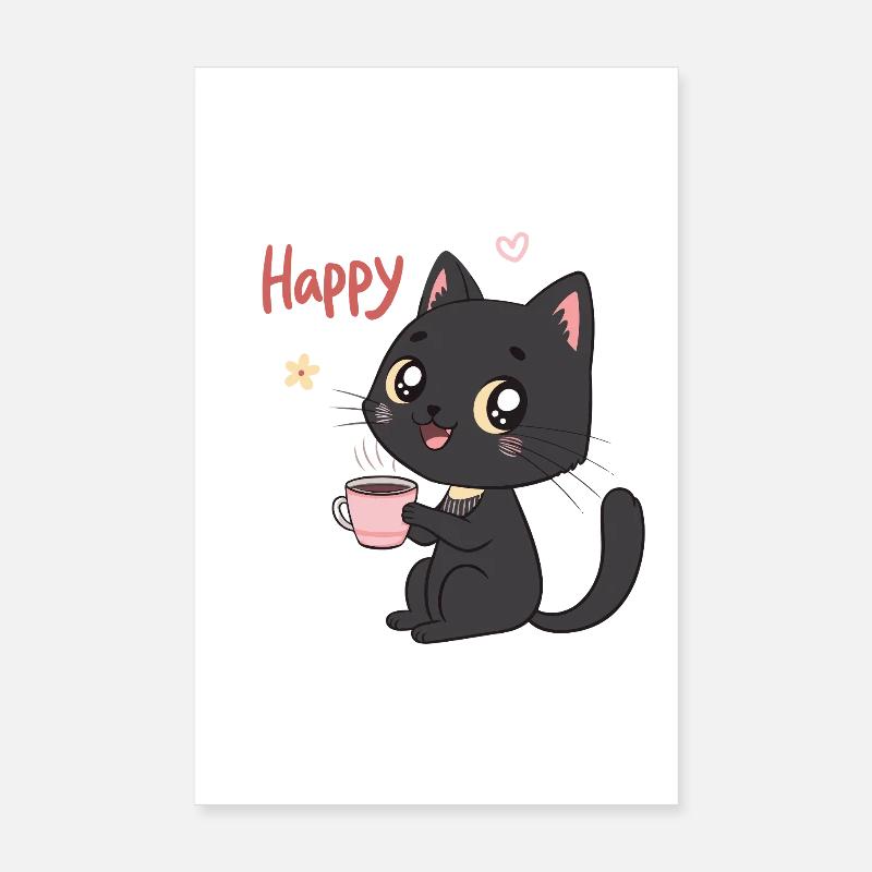 Schwarze Katze lächelt süßer Kaffee Poster 20x30 cm