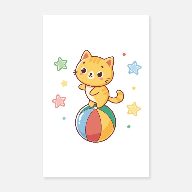 Chaton Mignon acrobate sur balle arcenciel Poster 20 x 30 cm