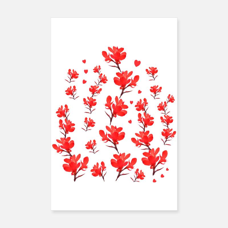 red floral pattern hearts garlands floral pattern Poster 8" x 12" (20x30 cm)