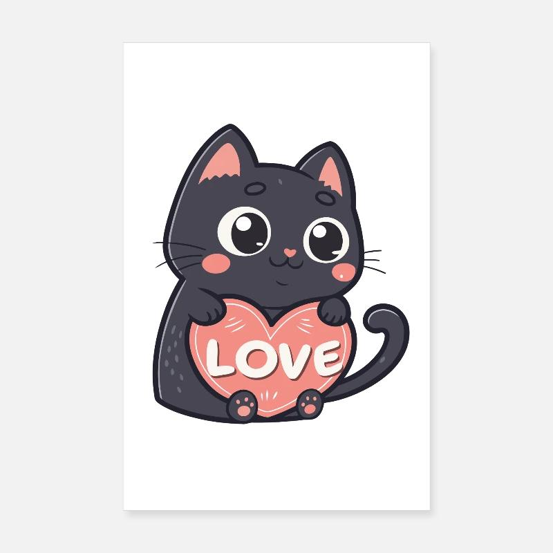 Schwarze Katze Kuschelherz Liebe Poster 20x30 cm