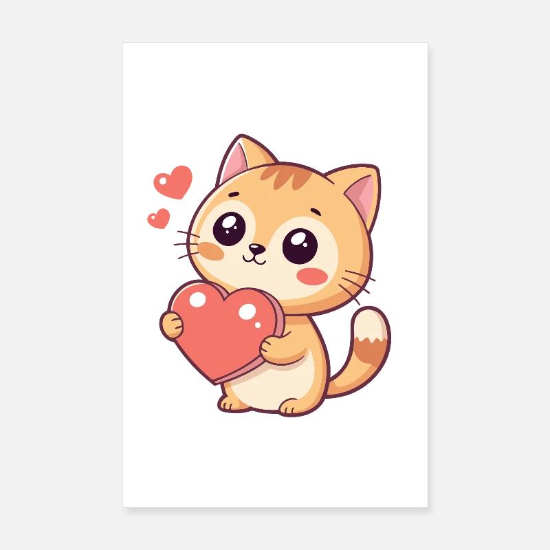 Cuddly kitten with a red heart Poster 8" x 12" (20x30 cm)