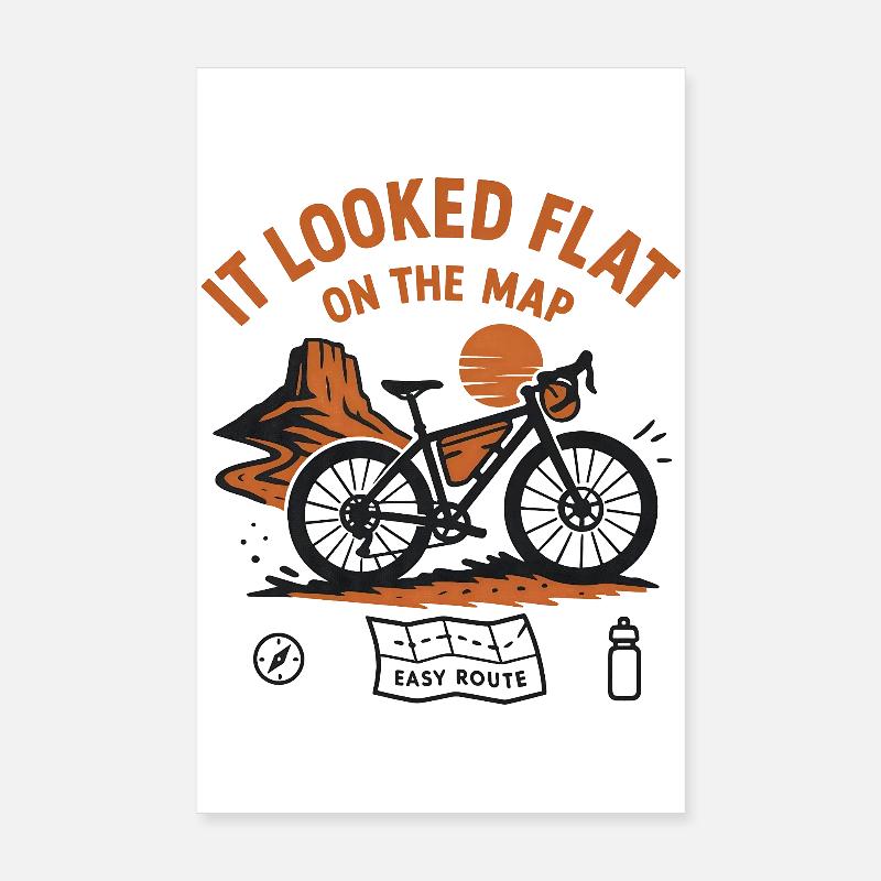 Tee de l’itinéraire cycliste Flat On the Map Poster 20 x 30 cm