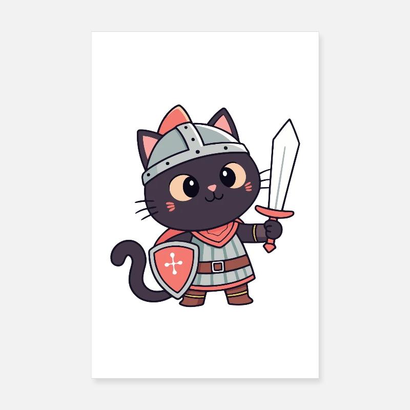 Chat Chevalier: épée et écu mignon Poster 20 x 30 cm