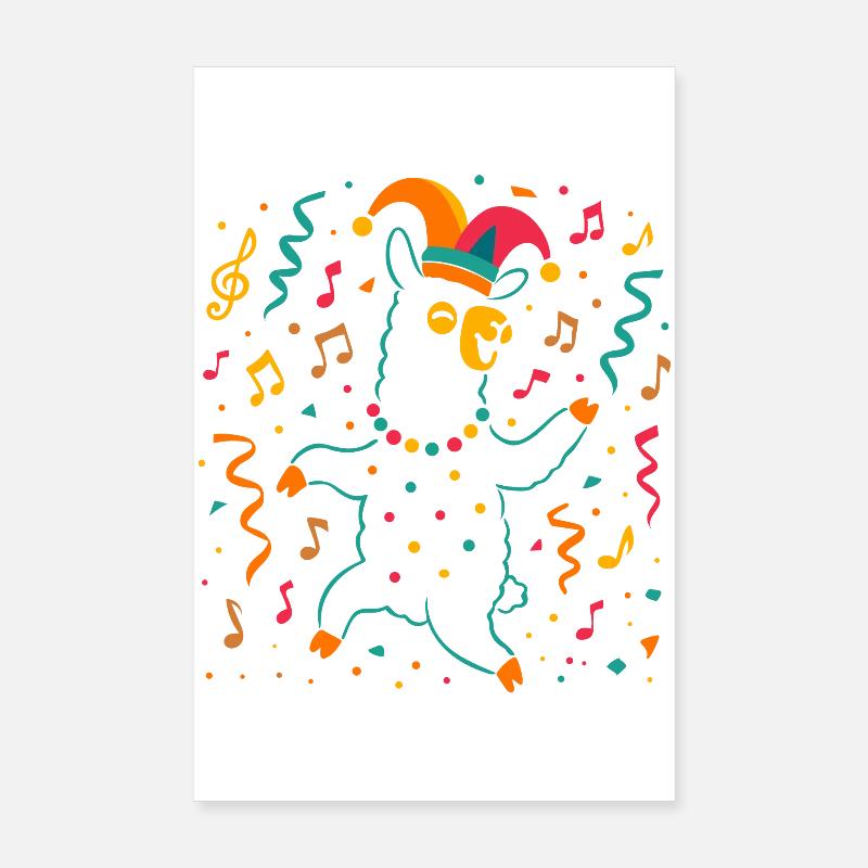 Alpaga dansante du carnaval avec bonnet de bouffon Poster 20 x 30 cm