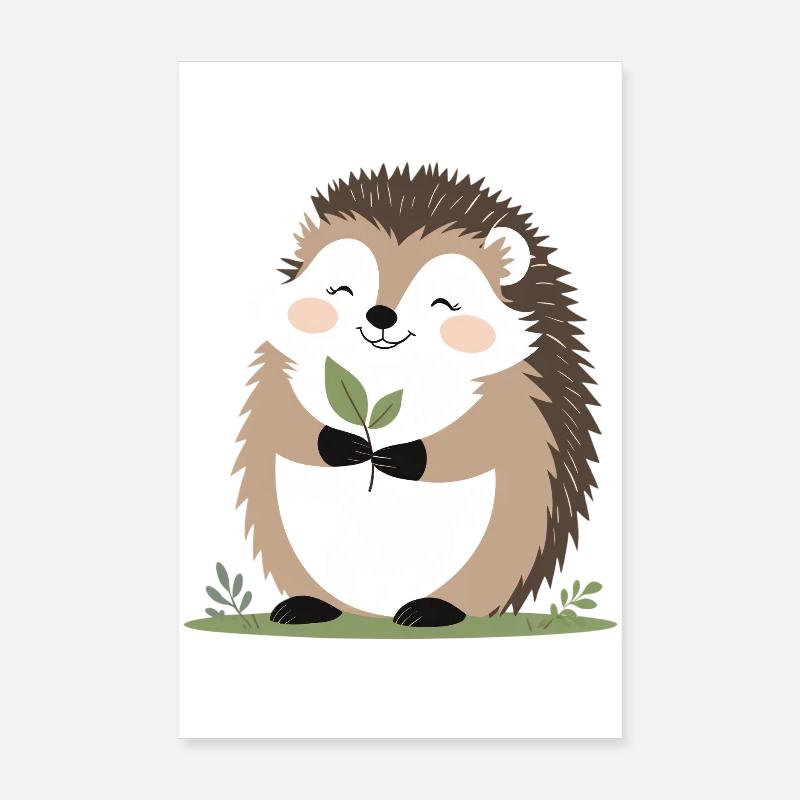 Cute hedgehog with leaf Poster 8" x 12" (20x30 cm)