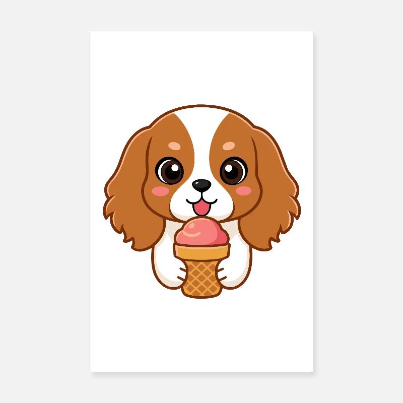 Chiot kawaii et glace en cornet Poster 20 x 30 cm