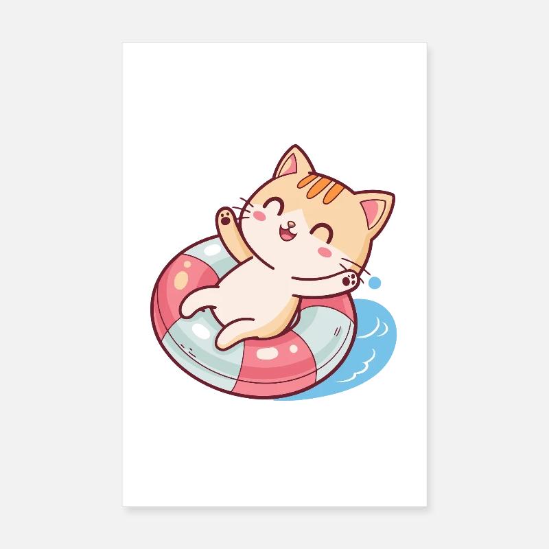 Chat nageur sur bouée de sauvetage Poster 20 x 30 cm