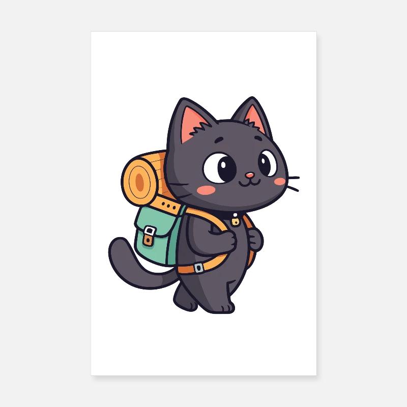 Wanderkatze mit Rucksack Poster 20x30 cm