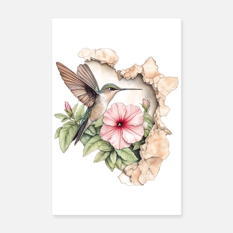 Colibri avec fleur Poster 20 x 30 cm