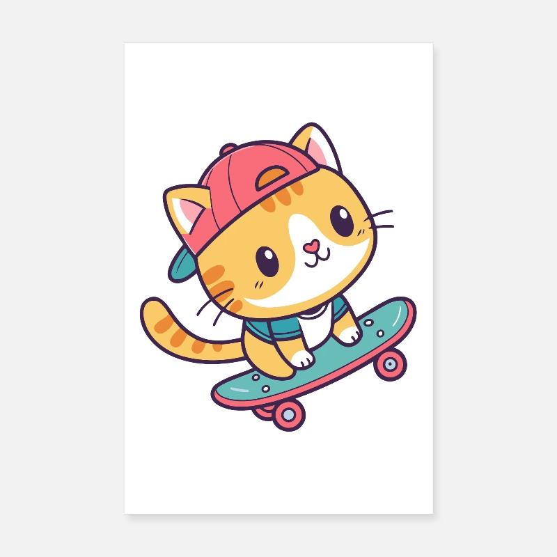 Bunte Skate-Katze Poster 20x30 cm