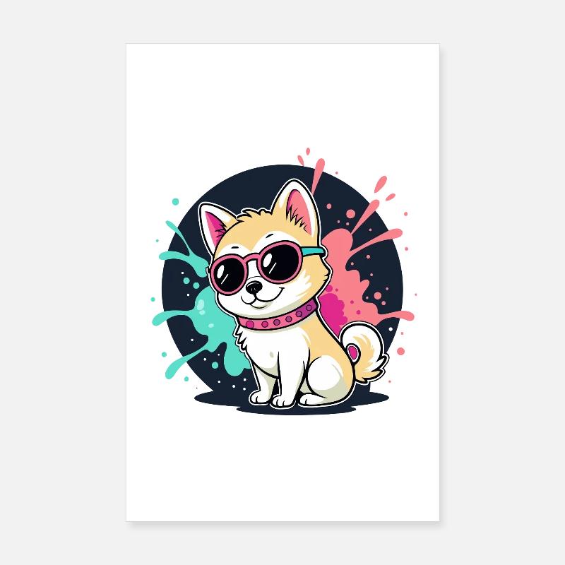 Chiot Kawaii Soleil et Lunettes Poster 20 x 30 cm