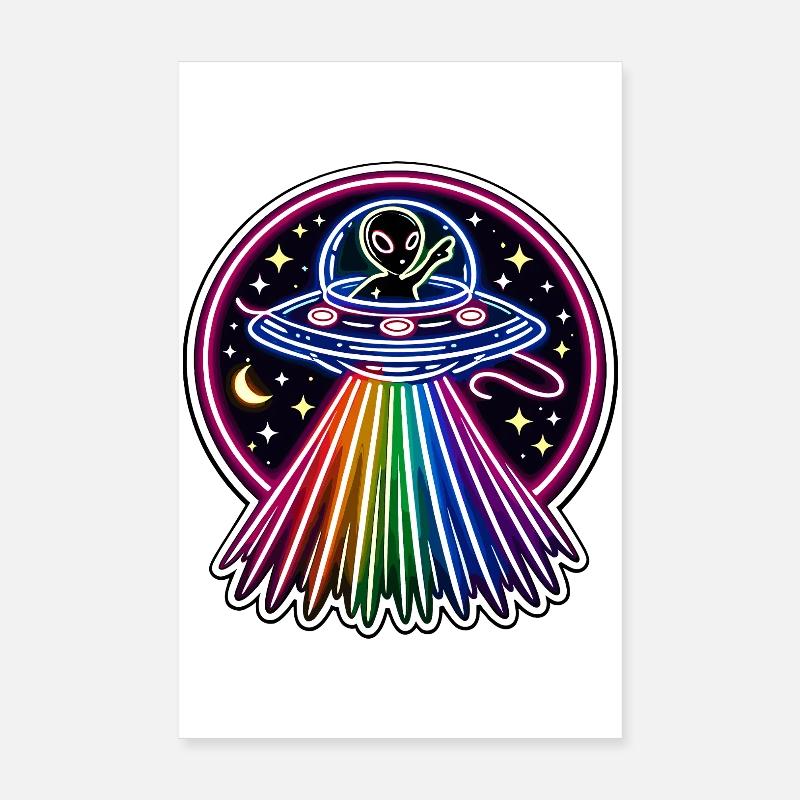 UFO Neon Alien Rainbow Alien Space Poster 8" x 12" (20x30 cm)