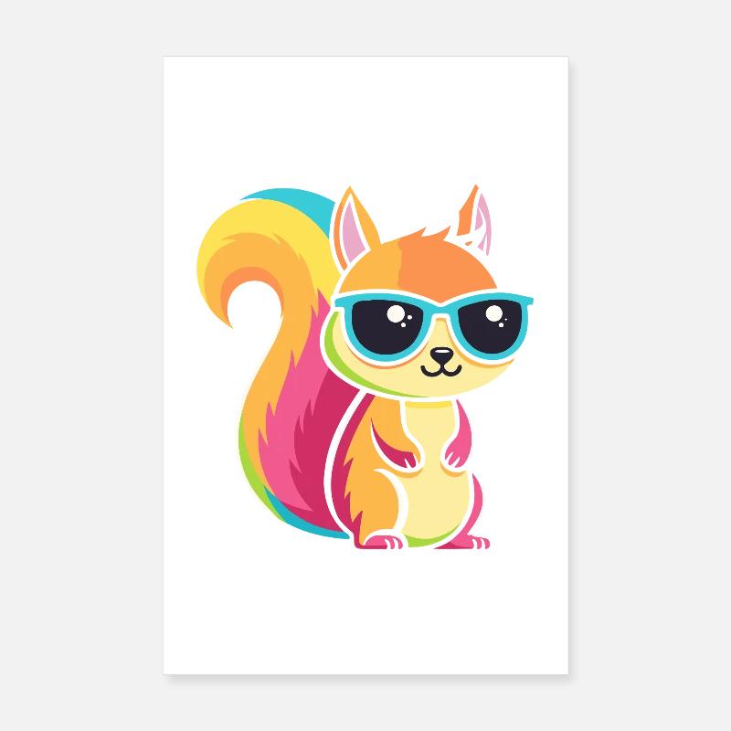 Regenbogen-Eichhörnchen mit Brille Poster 20x30 cm