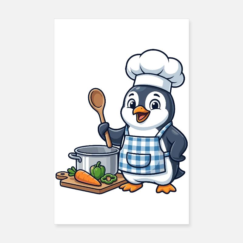 Cuisson des légumes de Penguin Chef Poster 20 x 30 cm