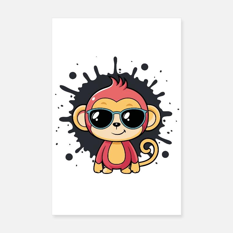 Monkey Chic Splash schwarze Brille Poster 20x30 cm
