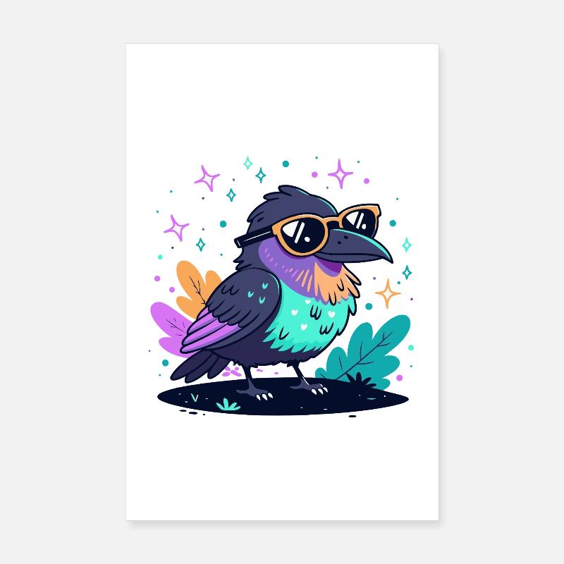 Corbeau coloré avec lunettes Poster 20 x 30 cm