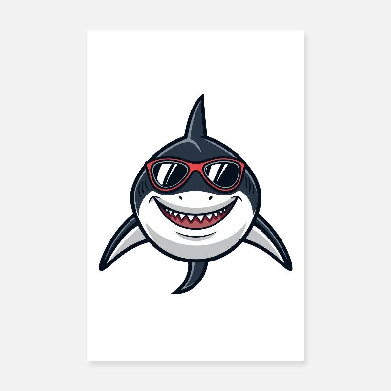 Requin Hipster Lunettes Rouges Poster 20 x 30 cm