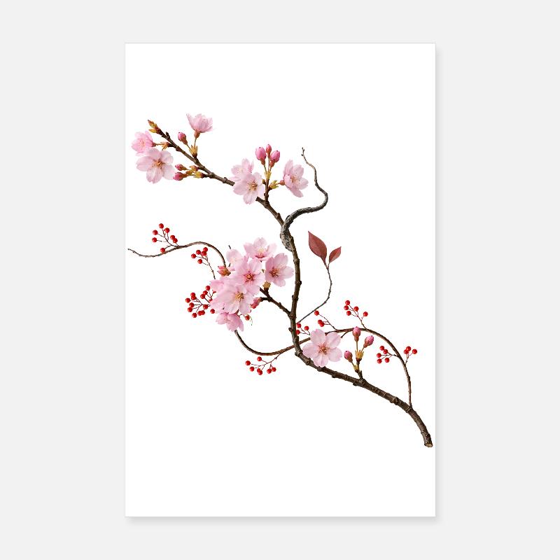 Fleur de cerisier de Sakura dans le style zen ikebana Poster 20 x 30 cm