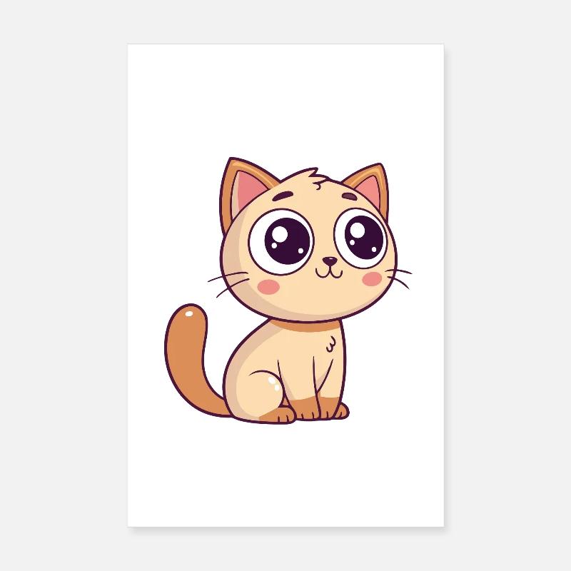 Chat Kawaii Beige Sourire Doux Poster 20 x 30 cm