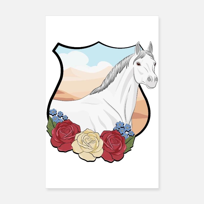 Un cheval Abbayan avec des fleurs dans un écusson Poster 20 x 30 cm