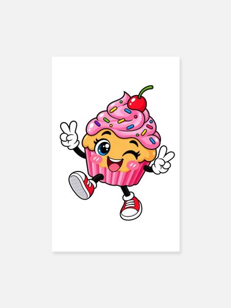 Cupcake Cheer: Kawaii-Cartoon - Poster 20x30 cm - Weiß