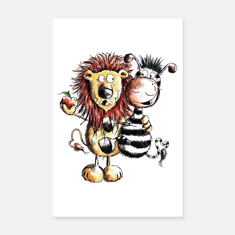 Löwe und Zebra - Löwen - Zebras - Comic - Geschenk Poster 20x30 cm