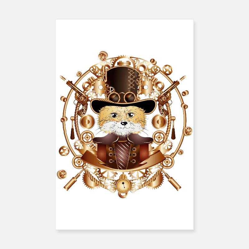 Steampunk fox with cylinder hat in the frame Poster 8" x 12" (20x30 cm)