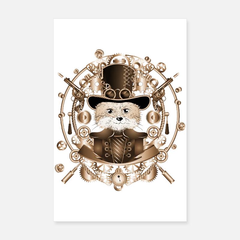 Steampunk fox with cylinder hat in the frame Poster 8" x 12" (20x30 cm)