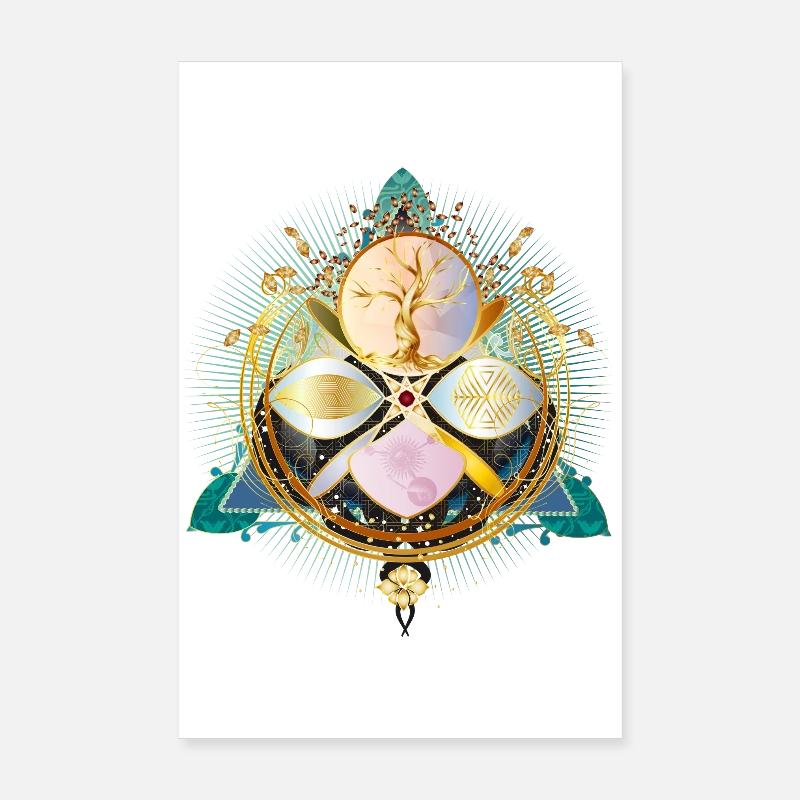 Amulet with golden tree and nature elements Poster 8" x 12" (20x30 cm)