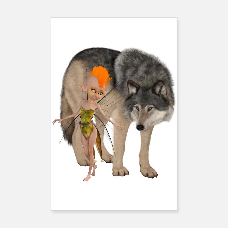 Zwei ungleiche Freunde: die Fee und der Wolf; Poster 20x30 cm