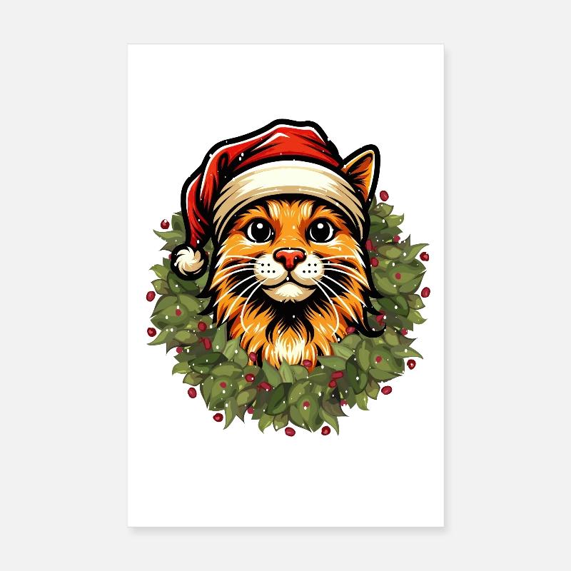 Chat de Noël avec chapeau - Festive Design Poster 20 x 30 cm