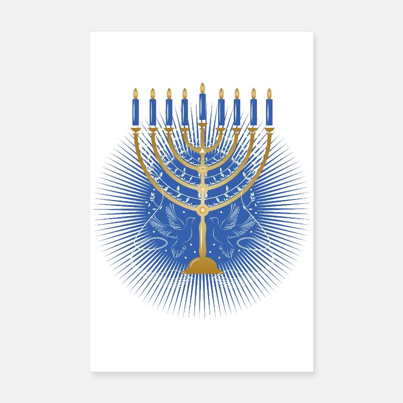 beautiful gold-colored Hanukkah candlestick with doves Poster 8" x 12" (20x30 cm)