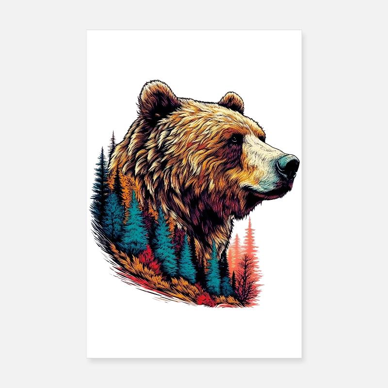 Bear with forest decorations Poster 8" x 12" (20x30 cm)