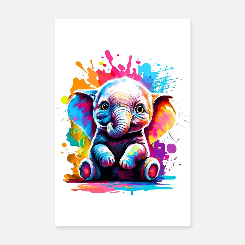 Éléphant Coloré - Bébé Éléphant Coloré Poster 20 x 30 cm